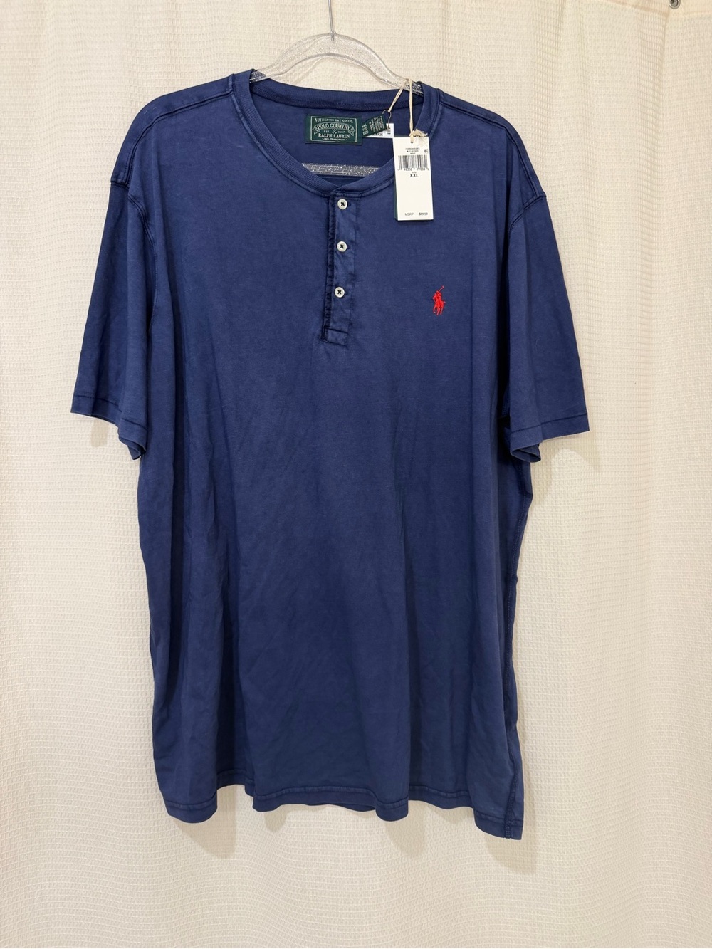Polo Country Ralph Lauren Men Blue Short Sleeve Henley T-Shirt Red Pony XXL NWT